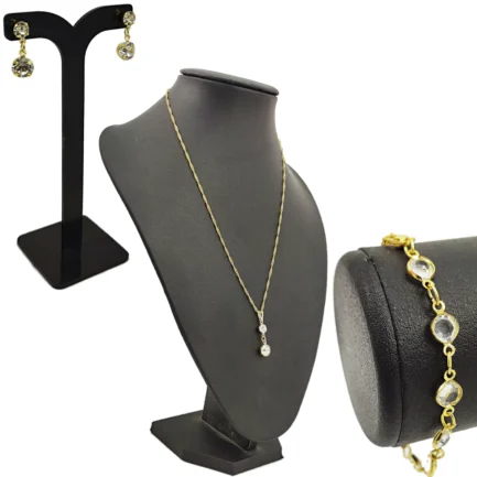Colar Feminino Semijoia Corrente Veneziana Fina Com Pingente + Pulseira + Conjunto De Brincos - Image 4