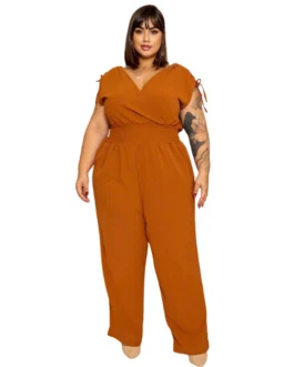 Macacão Longo Plus Size Transpassado Elastex Tamanho Grande
