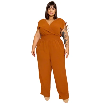 Macacão Longo Plus Size Transpassado Elastex Tamanho Grande - Image 2