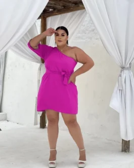 Vestido Feminino Luxo Plus Size Curto Mula Manca Com Faixa Duna Tamanho Grande Festa