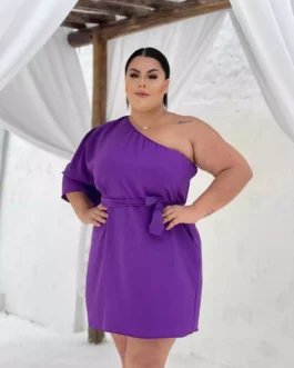 Vestido Feminino Luxo Plus Size Curto Mula Manca Com Faixa Duna Tamanho Grande Festa