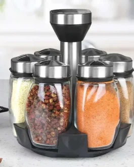 Porta Tempero Condimentos Giratório Inox 06 potes Organizador Moderno Cozinha