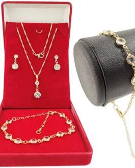 Colar Feminino Semijoia Corrente Veneziana Fina Com Pingente + Pulseira + Conjunto De Brincos