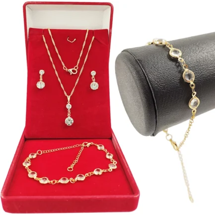 Colar Feminino Semijoia Corrente Veneziana Fina Com Pingente + Pulseira + Conjunto De Brincos