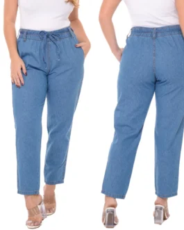 Calça Jeans Feminina Cintura Alta Capri Tecido Leve