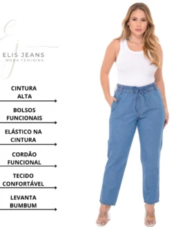 Calça Jeans Feminina Cintura Alta Capri Tecido Leve