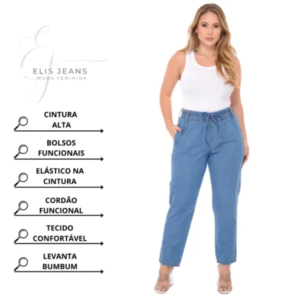 Calça Jeans Feminina Cintura Alta Capri Tecido Leve - Image 2