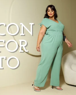 Macacão Longo Plus Size Transpassado Elastex Tamanho Grande