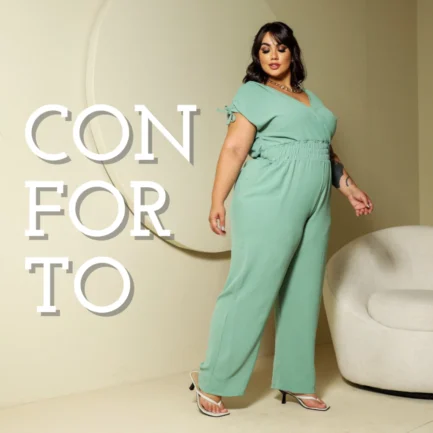 Macacão Longo Plus Size Transpassado Elastex Tamanho Grande