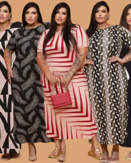 Vestido Longo Curve Curvy Plus size moda evangélica com fenda