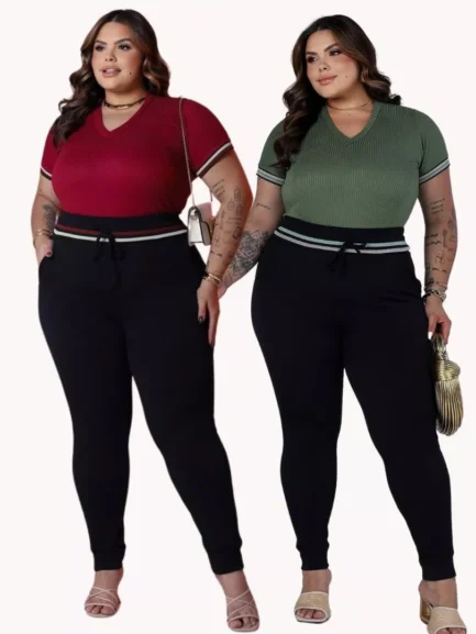 Kit Conjunto Calça e Blusa Gola V Feminino plus Size - Image 2